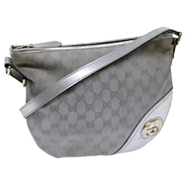 Gucci-GUCCI GG Canvas Shoulder Bag Silver Auth 71301-Silvery