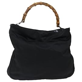Gucci-GUCCI Bamboo Shoulder Bag Nylon Black 001 1998 1577 Auth bs13671-Black