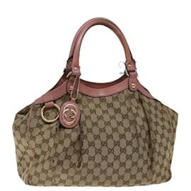 Gucci-GUCCI GG Canvas Handtasche Beige Pink Auth 71094-Pink,Beige