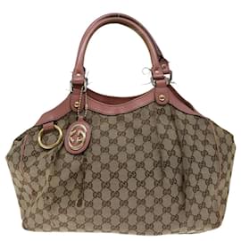 Gucci-GUCCI GG Canvas Hand Bag Beige Pink Auth 71094-Pink,Beige