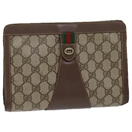 Gucci-GUCCI GG Canvas Web Sherry Line Clutch Bag PVC Beige Green Red Auth bs13590-Red,Beige,Green