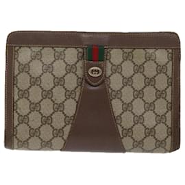 Gucci-GUCCI GG Canvas Web Sherry Line Clutch Bag PVC Beige Green Red Auth bs13590-Red,Beige,Green