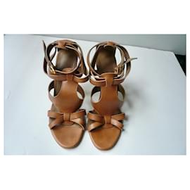 Hermès-HERMES Leather sandals in gold with straps size 39.5 IT in very good condition-Camel