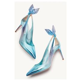 Aquazzura-Zapatos de tacón con lazo degradado metalizado.-Azul claro