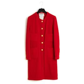 Chanel-1993 Chanel Coat Dress FR40 Red Wool 1993 Dress Coat US10-Red