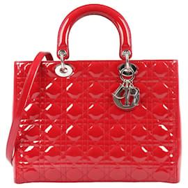 Dior-CHRISTIAN DIOR Patent Leather Large Lady Dior Handbag in Red-Red