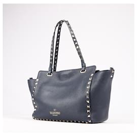 Valentino Garavani-Valentino Garavani Rockstuds Leather 2Way Shoulder Bag in Navy Blue-Blue