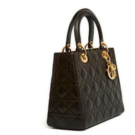 Christian Dior-Sac Lady Dior Medium Dark Brown Leather Bag strap-Marron foncé