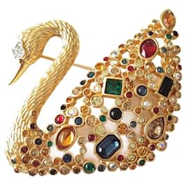 Swarovski-1995 - Broche emblemática adornada con cristales de Swarovski-Multicolor,Gold hardware