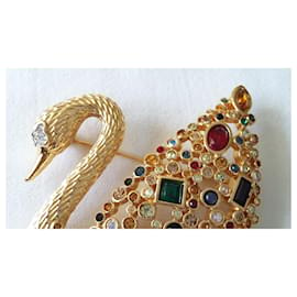 Swarovski-1995 - Broche emblématique ornées de cristal de Swarovski-Multicolore,Bijouterie dorée