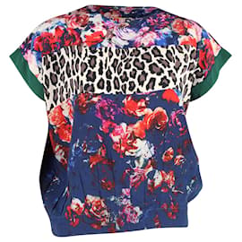 Msgm-MSGM Leopard and Floral-Print Top in Multicolor Silk-Multiple colors