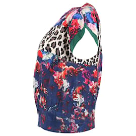Msgm-Top MSGM com estampa de leopardo e floral em seda multicolorida-Multicor
