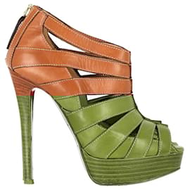 Christian Louboutin-Christian Louboutin Pique Cire Strappy Ankle Booties in Brown Leather-Brown
