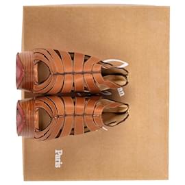 Christian Louboutin-Christian Louboutin Pique Cire Strappy Ankle Booties in Brown Leather-Brown