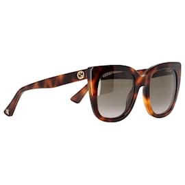 Gucci-Gucci GG0163S Cat Eye Havana Sunglasses in Brown Acetate-Brown