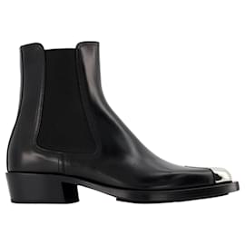 Alexander Mcqueen-Boxcar-Stiefel in Schwarz/Silbernes Leder-Schwarz