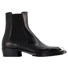 Alexander Mcqueen Stivali per vagone merci in nero/Pelle d'argento Nero