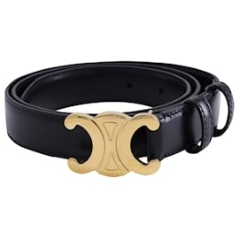 Céline-Celine Triomphe Buckle Belt in Black Leather-Black