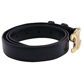 Céline-Celine Triomphe Buckle Belt in Black Leather-Black