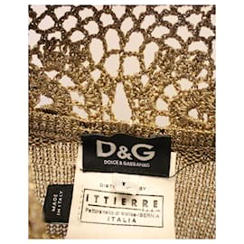 Dolce & Gabbana-Dolce & Gabbana Metallic Open-Knit Detail Sweater in Gold Acetate-Golden