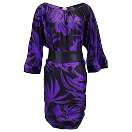 Armani-Vestido com cinto estampado Armani Collezioni em seda violeta-Roxo
