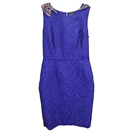 Fendi-Vestido Peplum com Gola Embelezada Fendi em Poliéster Azul-Azul