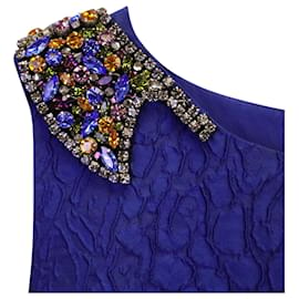 Fendi-Robe péplum à col orné Fendi en polyester bleu-Bleu