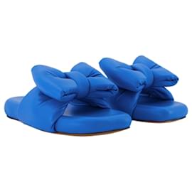 Off White-Bow Padded Slides - Off White - Blue - Leather-Blue