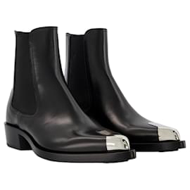 Alexander Mcqueen-Boxcar-Stiefel in Schwarz/Silbernes Leder-Schwarz