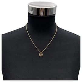 Christian Dior-Colar de corrente com pingente redondo com logotipo pequeno de metal dourado-Dourado