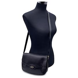 Gucci-Vintage Black Leather Flap Messenger Shoulder Bag-Black