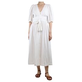 Autre Marque-Vestido midi cruzado de lino blanco - talla UK 8-Blanco