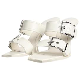 Alexander Mcqueen-White buckle-detail heeled sandals - size EU 38.5-White