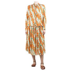 Marni Set camicetta floreale arancione e crema e gonna midi - taglia UK 6 Arancione