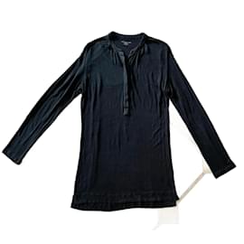 Majestic-Schwarzes Tunika-Kleid von Majestic Filatures mit Knopfleiste aus 100% Leinen.-Schwarz