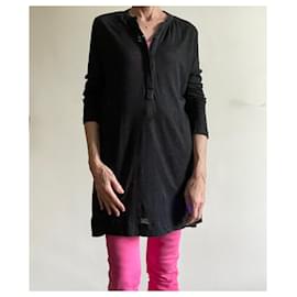Majestic-Black Majestic Filatures tunic with button fastening, 100% linen.-Black