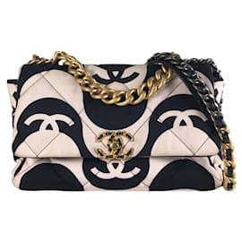 Chanel-Chanel White Large Printed Silk 19 Flap-White