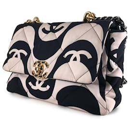 Chanel-Chanel White Large Printed Silk 19 Flap-White