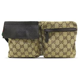 Gucci-Gucci Brown GG Canvas Web gefütterte Taschengürteltasche-Braun,Beige