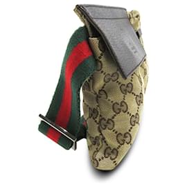 Gucci-Riñonera Gucci con bolsillo de lona marrón con GG y forro tribanda-Castaño,Beige