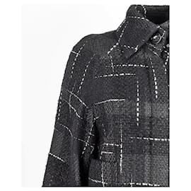 Chanel-Schwarzer Tweed-Parka-Mantel mit CC-Knöpfen-Schwarz