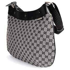 Gucci-Gucci Grau/schwarze Shopper-Schultertasche aus GG-Canvas-Grau