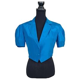 Yves Saint Laurent-YSL short silk jacket in light blue-Turquoise