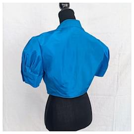 Yves Saint Laurent-Veste courte en soie bleu clair YSL-Turquoise
