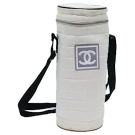 Chanel-CHANEL Choco Bar Sports Line Shoulder Bag Nylon White CC Auth 70955-White