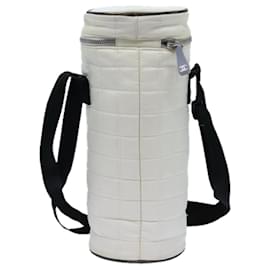 Chanel-CHANEL Choco Bar Sports Line Shoulder Bag Nylon White CC Auth 70955-White