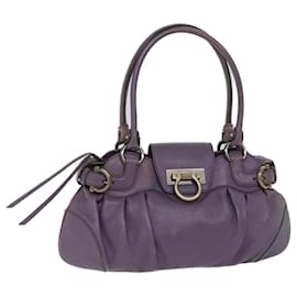 Salvatore Ferragamo-Salvatore Ferragamo Gancini Hand Bag Leather Purple Auth 70676-Purple