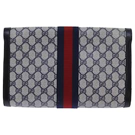 Gucci-GUCCI GG Supreme Sherry Line Clutch Bag PVC Red Navy 67 014 3087 Auth FM3329-Red,Navy blue
