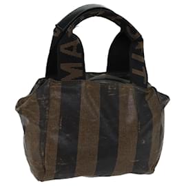 Fendi-FENDI Pecan Canvas Hand Bag Coated Canvas Brown Black Auth hk1268-Brown,Black