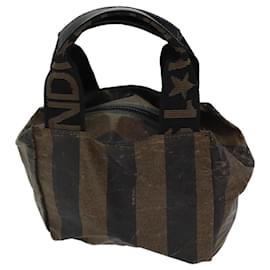 Fendi-FENDI Pecan Canvas Hand Bag Coated Canvas Brown Black Auth hk1268-Brown,Black
